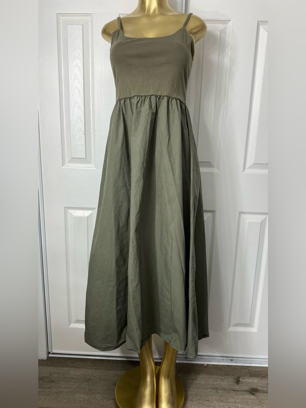 Olive Green Maxi Dress-Style Skirt with Spaghetti Straps